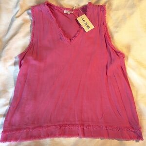 LA MIEL Vibrant Pink V-Neck Tank Top NWT Size Large